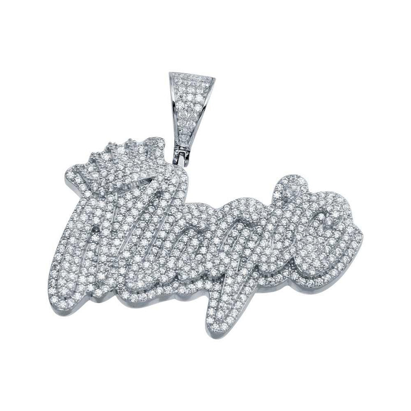 Rhodium Plated 925 Sterling Silver CZ Crowned Magic Hip Hop Pendant - SLP00008 | Silver Palace Inc.