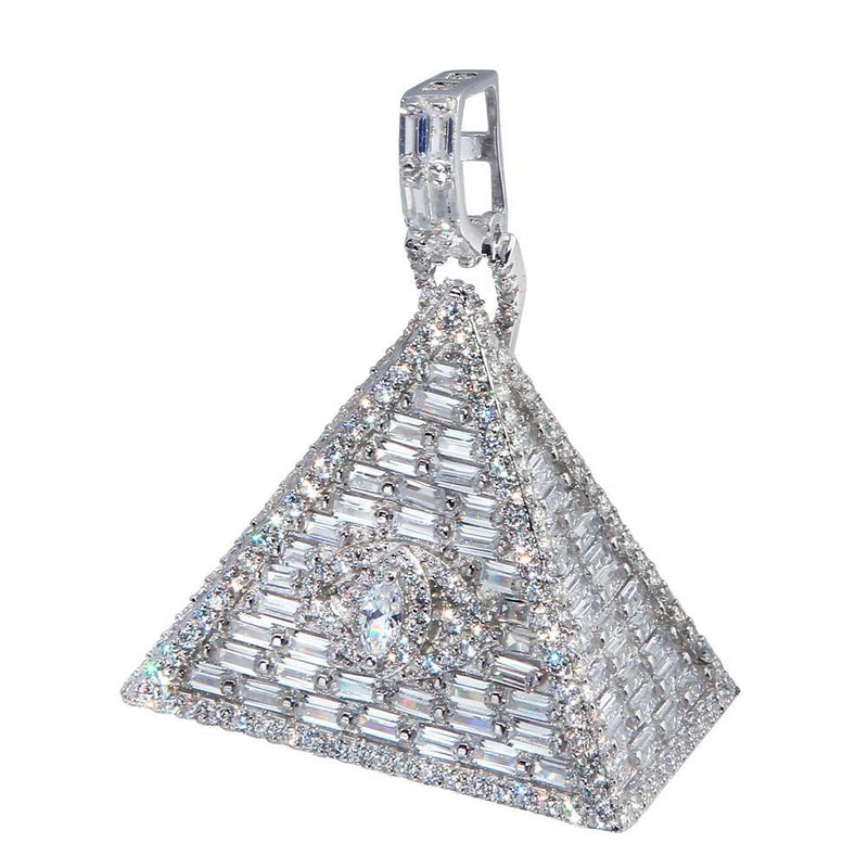 Rhodium Plated 925 Sterling Silver Illuminati Triangle Hip Hop Pendant - SLP00011 | Silver Palace Inc.