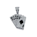Rhodium Plated 925 Sterling Silver CZ Royal Flush Hip Hop Pendant - SLP00023 | Silver Palace Inc.