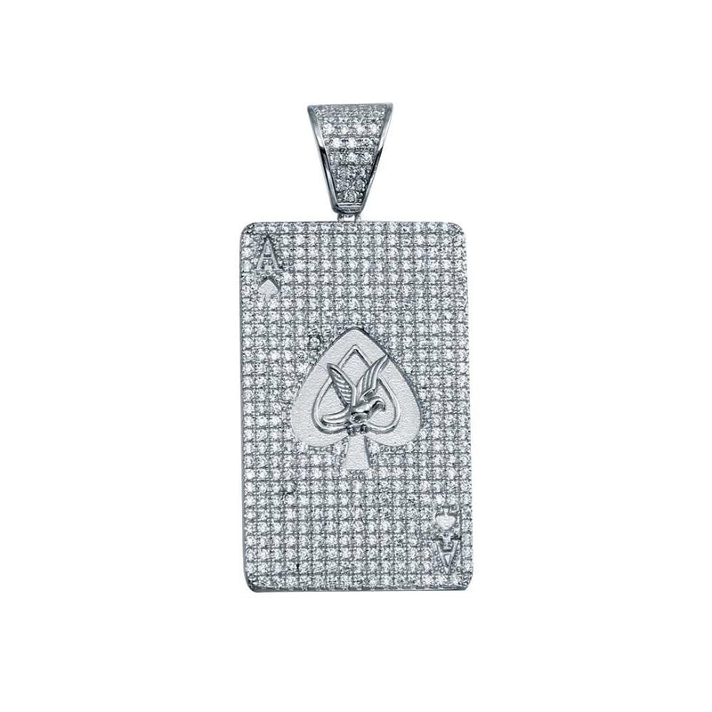 Silver 925 Rhodium Plated CZ Ace Card Hip Hop Pendant - SLP00026 | Silver Palace Inc.