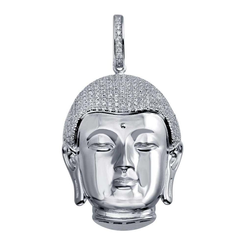 Rhodium Plated 925 Sterling Silver Buddha Head Hip Hop Pendant - SLP00033 | Silver Palace Inc.