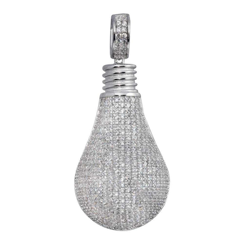 Rhodium Plated 925 Sterling Silver Light Bulb Hip Hop Pendant - SLP00038 | Silver Palace Inc.