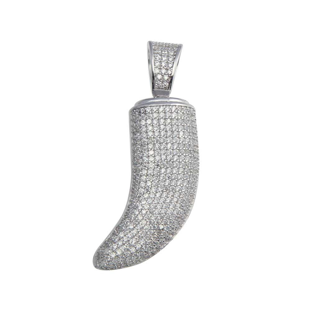 Rhodium Plated 925 Sterling Silver CZ Tiger Tooth Hip Hop Pendant 