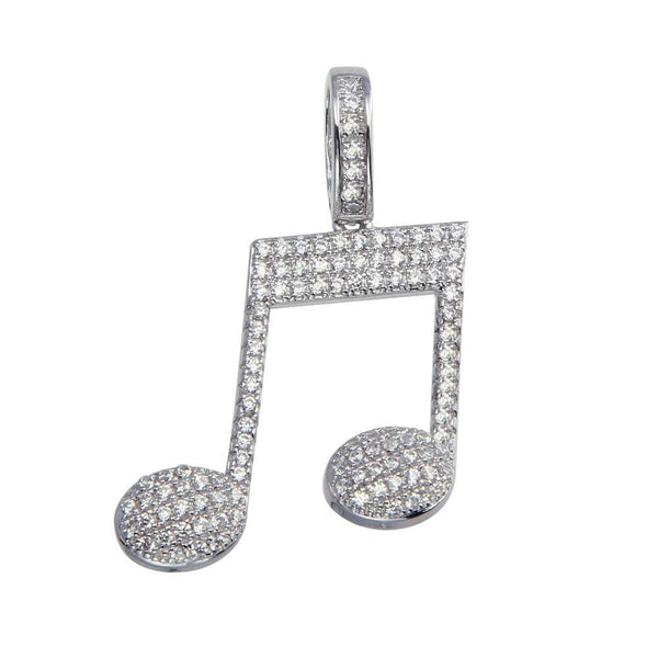 Rhodium Plated 925 Sterling Silver CZ Music Note Hip Hop Pendant - SLP00063. | Silver Palace Inc.