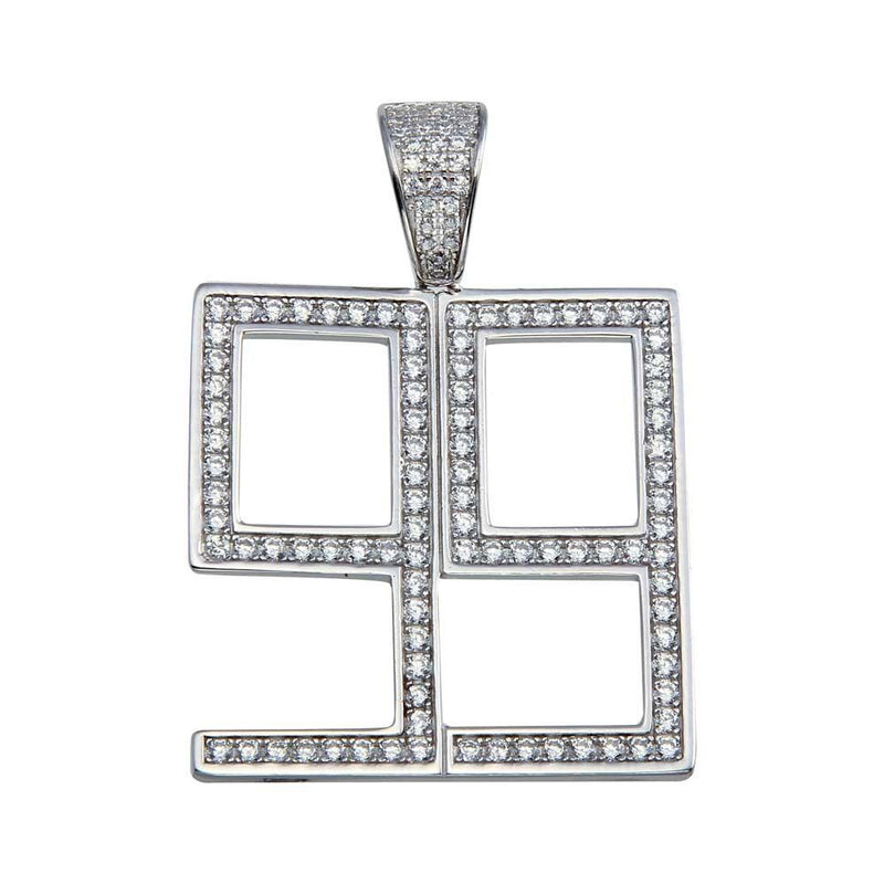 Rhodium Plated 925 Sterling Silver Number 99 Hip Hop Pendant - SLP00070 | Silver Palace Inc.