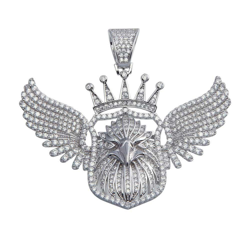 Rhodium Plated 925 Sterling Silver Crowned Eagle Hip Hop Pendant - SLP00071 | Silver Palace Inc.