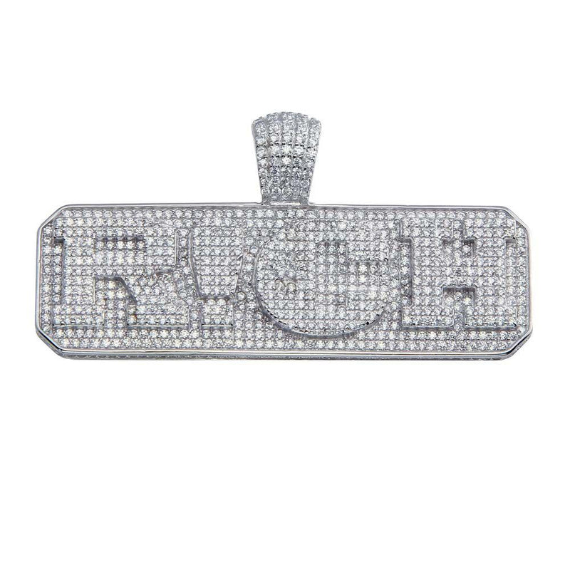 Rhodium Plated 925 Sterling Silver Rich Hip Hop Pendant - SLP00072 | Silver Palace Inc.