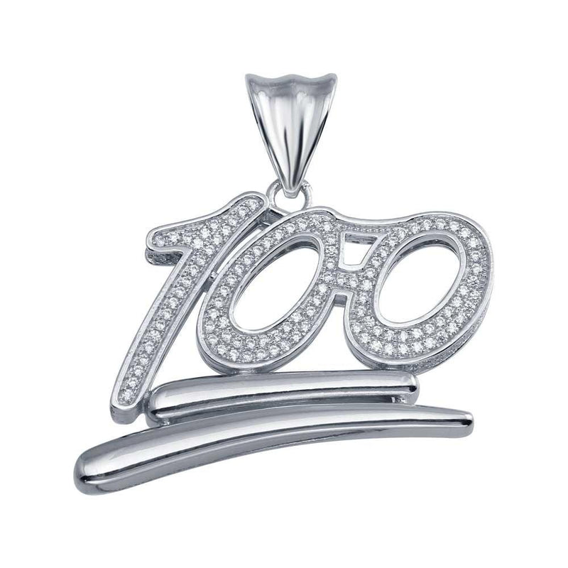 Rhodium Plated 925 Sterling Silver One Hundred Hip Hop Pendant - SLP00074 | Silver Palace Inc.