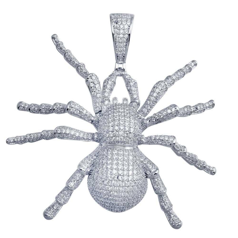 Rhodium Plated 925 Sterling Silver CZ Spider Hip Hop Pendant - SLP00082. | Silver Palace Inc.