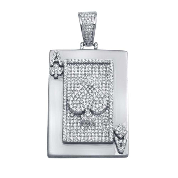Rhodium Plated 925 Sterling Silver CZ Ace of Spade Hip Hop Pendant - SLP00084. | Silver Palace Inc.