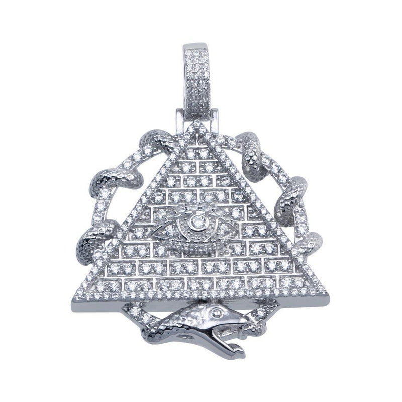 Rhodium Plated 925 Sterling Silver CZ Pyramid Eye Hip Hop Pendant - SLP00094 | Silver Palace Inc.