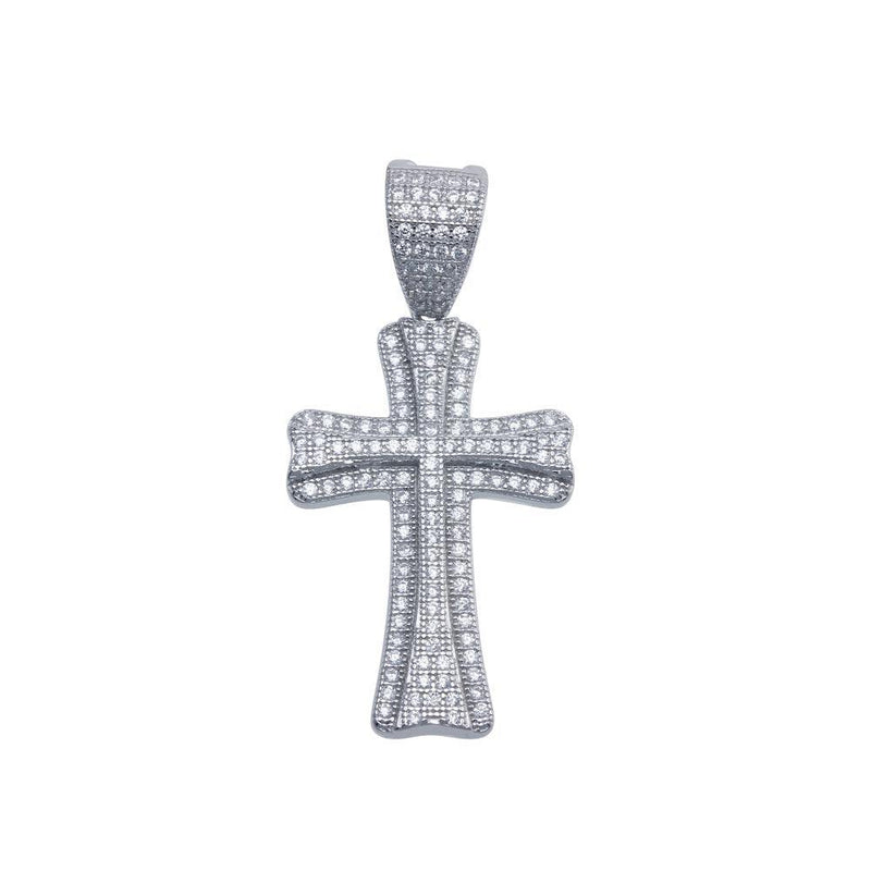 Rhodium Plated 925 Sterling Silver Small Double Cross CZ Hip Hop Pendant - SLP00095 | Silver Palace Inc.
