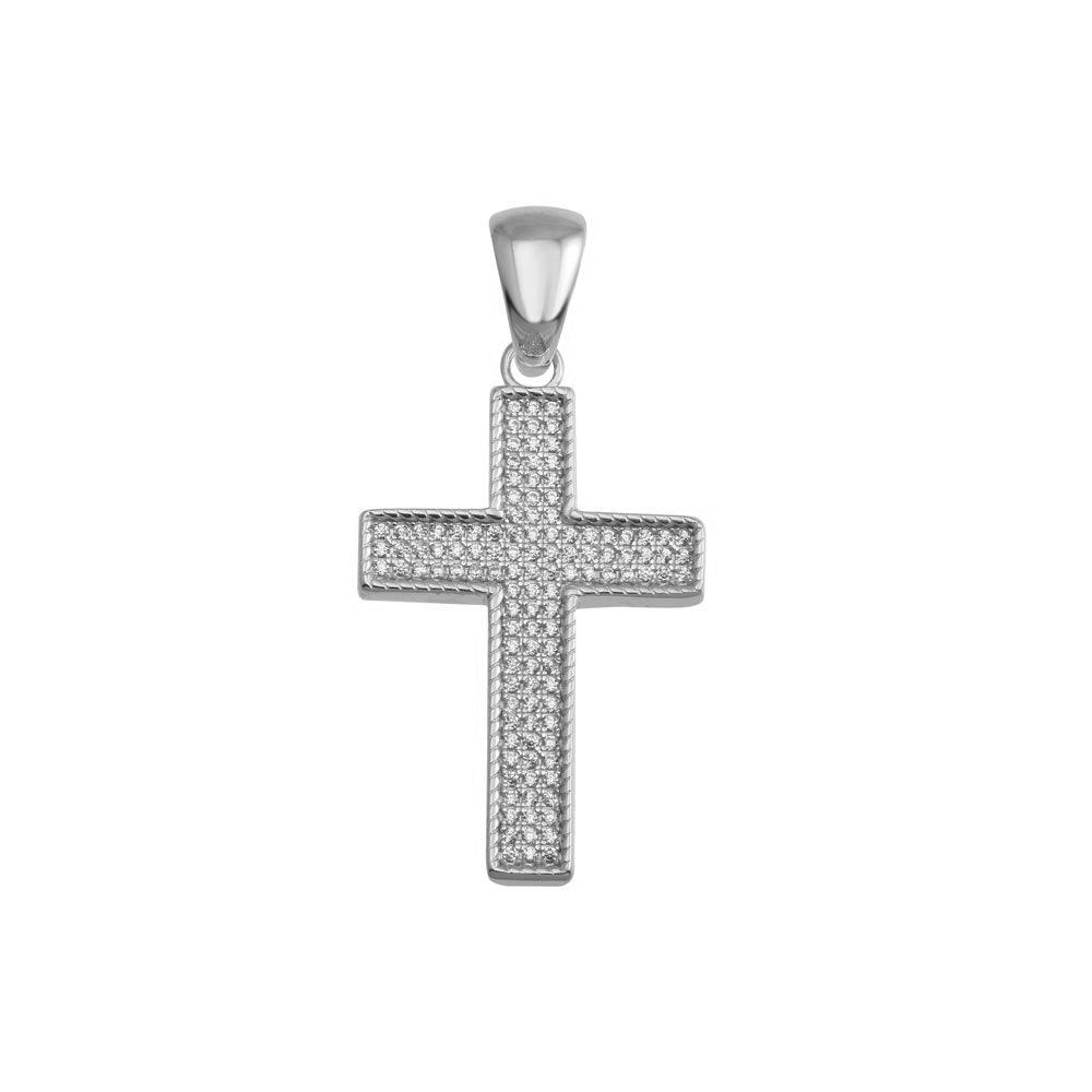 Rhodium Plated 925 Sterling Silver CZ Cross Hip Hop Pendant - SLP00193 | Silver Palace Inc.
