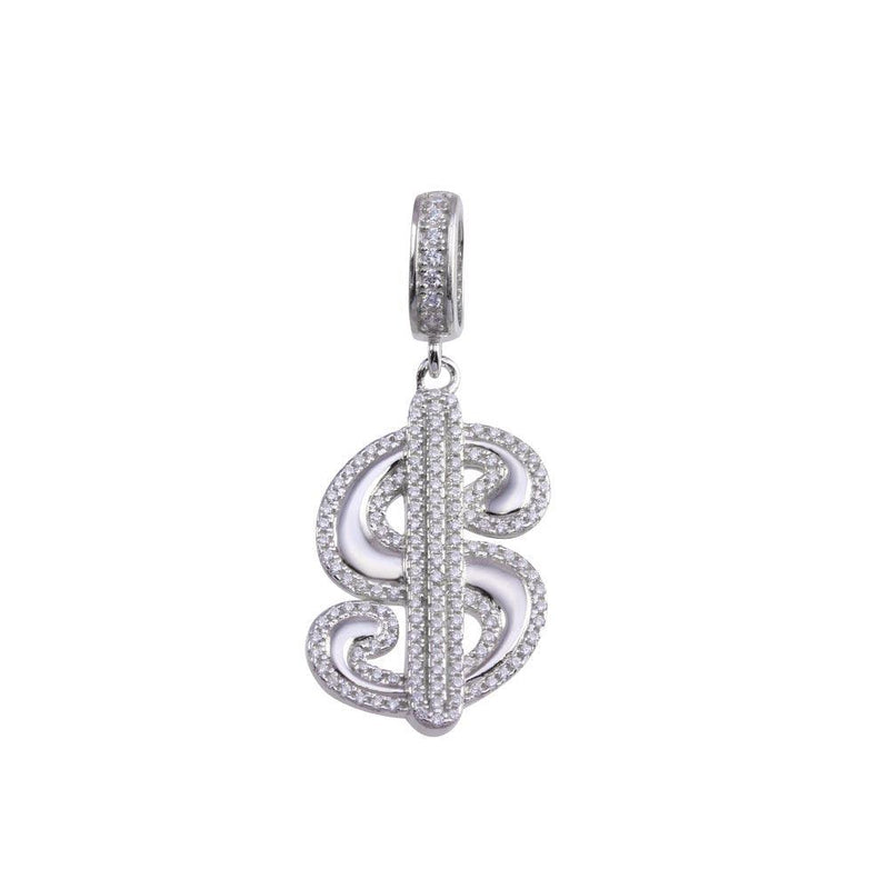 Silver 925 Gold Plated CZ Small Dollar Sign Hip Hop Pendant - SLP00207 | Silver Palace Inc.