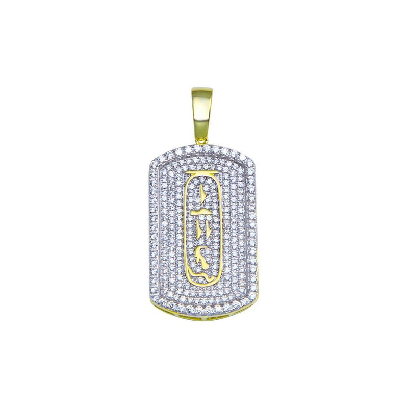 Rhodium Plated 925 Sterling Silver CZ Dogtag Pendant - SLP00223GP | Silver Palace Inc.