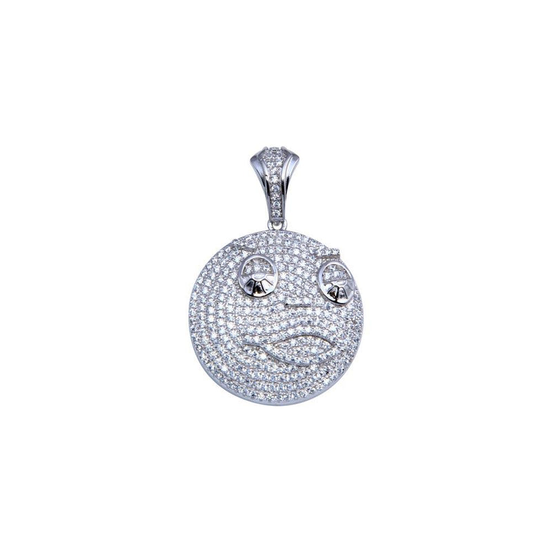 Rhodium Plated 925 Sterling Silver CZ Round Face Pendant - SLP00235RH | Silver Palace Inc.