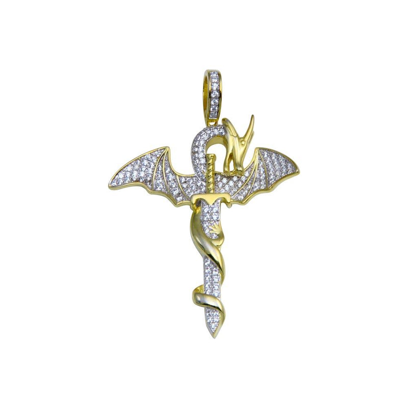 Silver 925 Gold Plated CZ Dragon Sword Pendant - SLP00239 | Silver Palace Inc.
