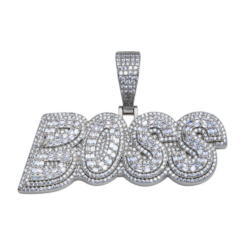 Silver 925 Rhodium Plated CZ BOSS Hip Hop Pendant - SLP00241RH | Silver Palace Inc.