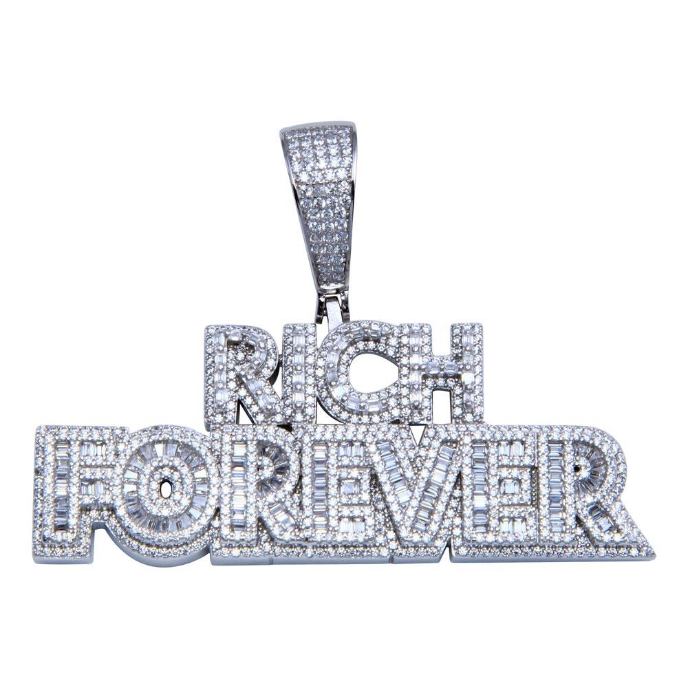 Rhodium Plated 925 Sterling Silver CZ FOREVER RICH Hip Hop