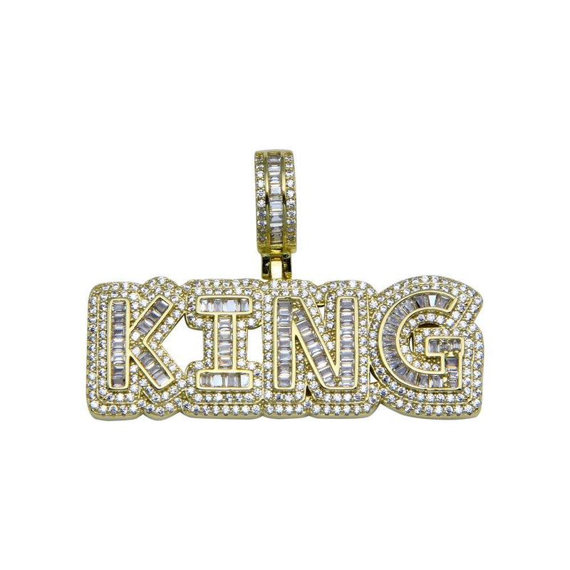 Silver 925 Gold Plated CZ KING Hip Hop Pendant - SLP00244GP | Silver Palace Inc.
