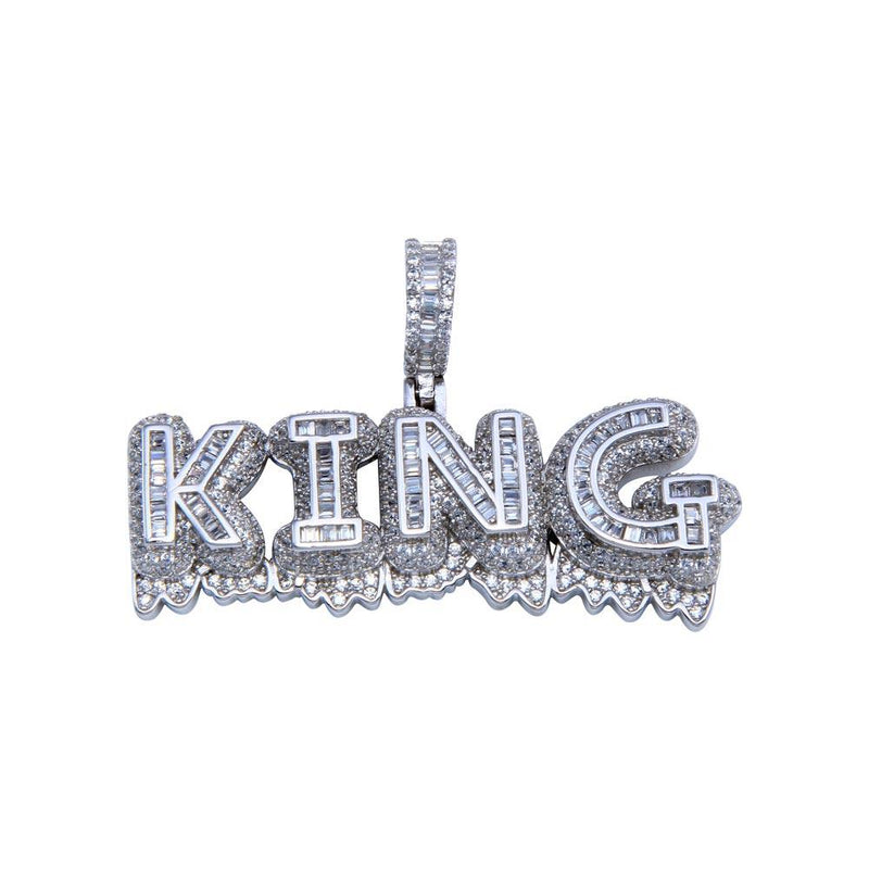 Rhodium Plated 925 Sterling Silver CZ ICY KING Hip Hop Pendant - SLP00245 | Silver Palace Inc.