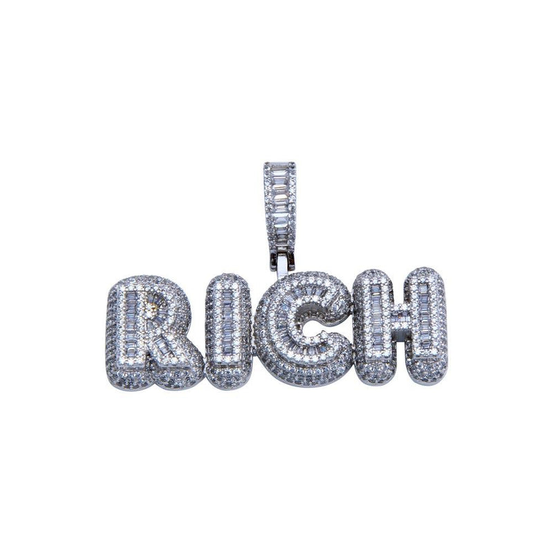 Rhodium Plated 925 Sterling Silver CZ RICH Hip Hop Pendant - SLP00246 | Silver Palace Inc.
