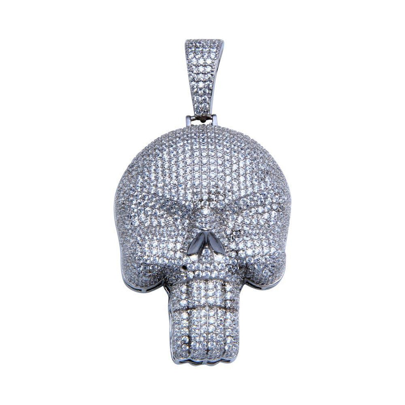 Silver 925 Rhodium Plated CZ Encrusted Skull Hip Hop Pendant - SLP00252 | Silver Palace Inc.
