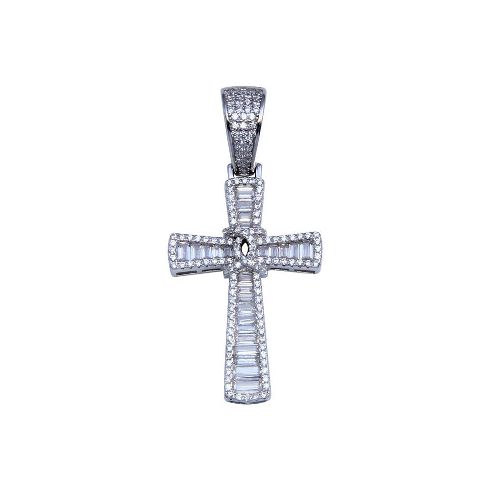 Rhodium Plated 925 Sterling Silver CZ Cross Hip Hop Pendant - SLP00262 | Silver Palace Inc.