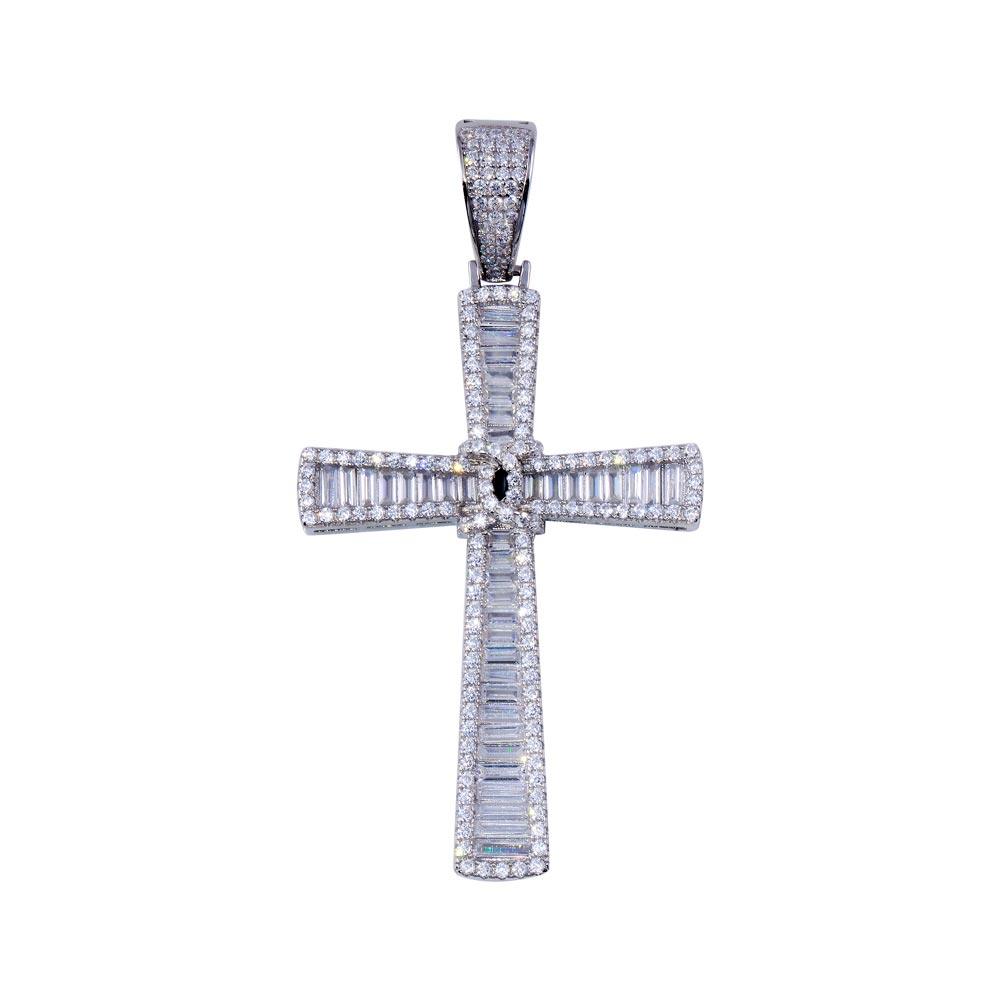 Rhodium Plated 925 Sterling Silver CZ Cross Hip Hop Pendant - SLP00263 | Silver Palace Inc.