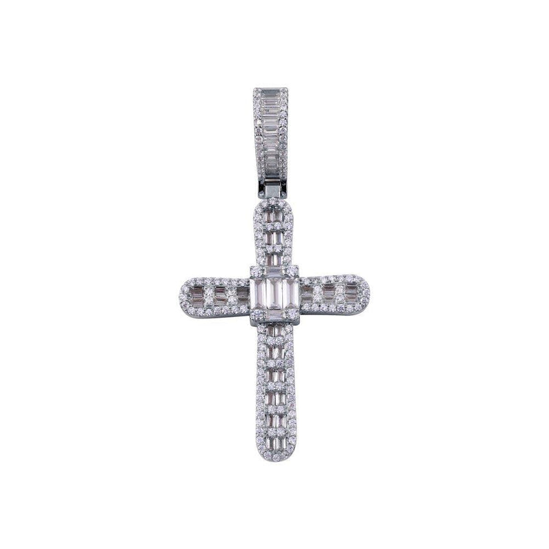 Silver 925 Rhodium Plated CZ  Cross Hip Hop Pendant - SLP00270RH | Silver Palace Inc.