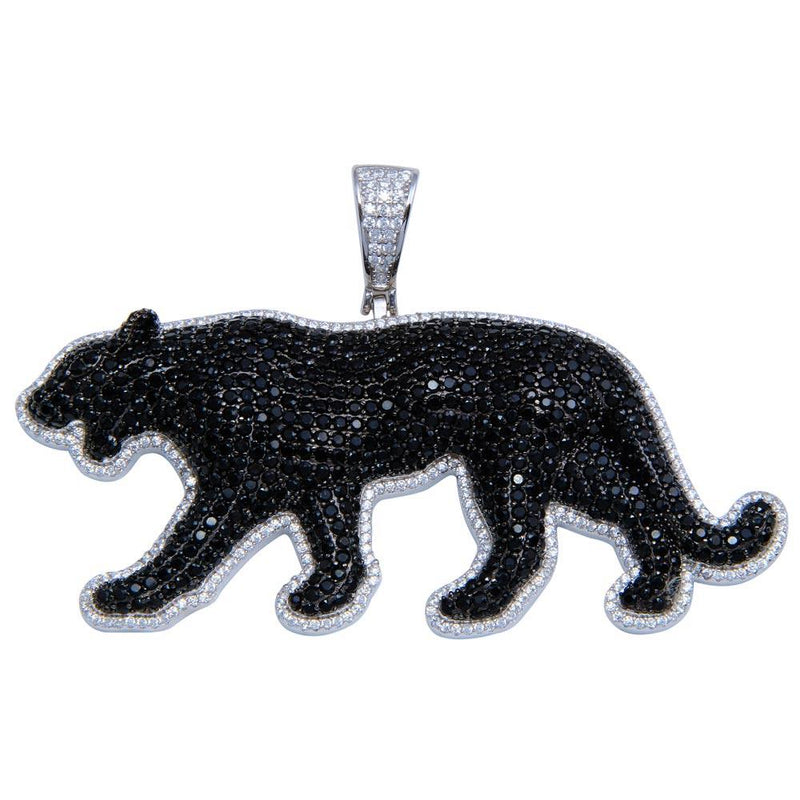 Rhodium Plated 925 Sterling Silver CZ Black Panther Hip Hop Pendant - SLP00273 | Silver Palace Inc.