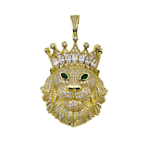 Silver 925 Gold Plated CZ King Lion Hip Hop Pendant - SLP00274GP | Silver Palace Inc.