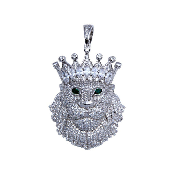 Silver 925 Rhodium Plated CZ King Lion Hip Hop Pendant - SLP00274RH | Silver Palace Inc.