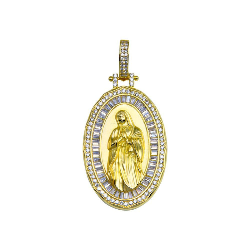 Silver 925 Gold Plated CZ Mary Hip Hop Pendant - SLP00280GP | Silver Palace Inc.
