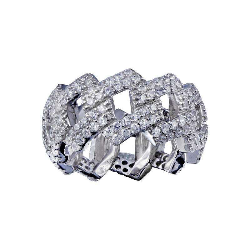 Rhodium Plated 925 Sterling Silver CZ Curb Eternity Band Ring  - SLR00001 | Silver Palace Inc.