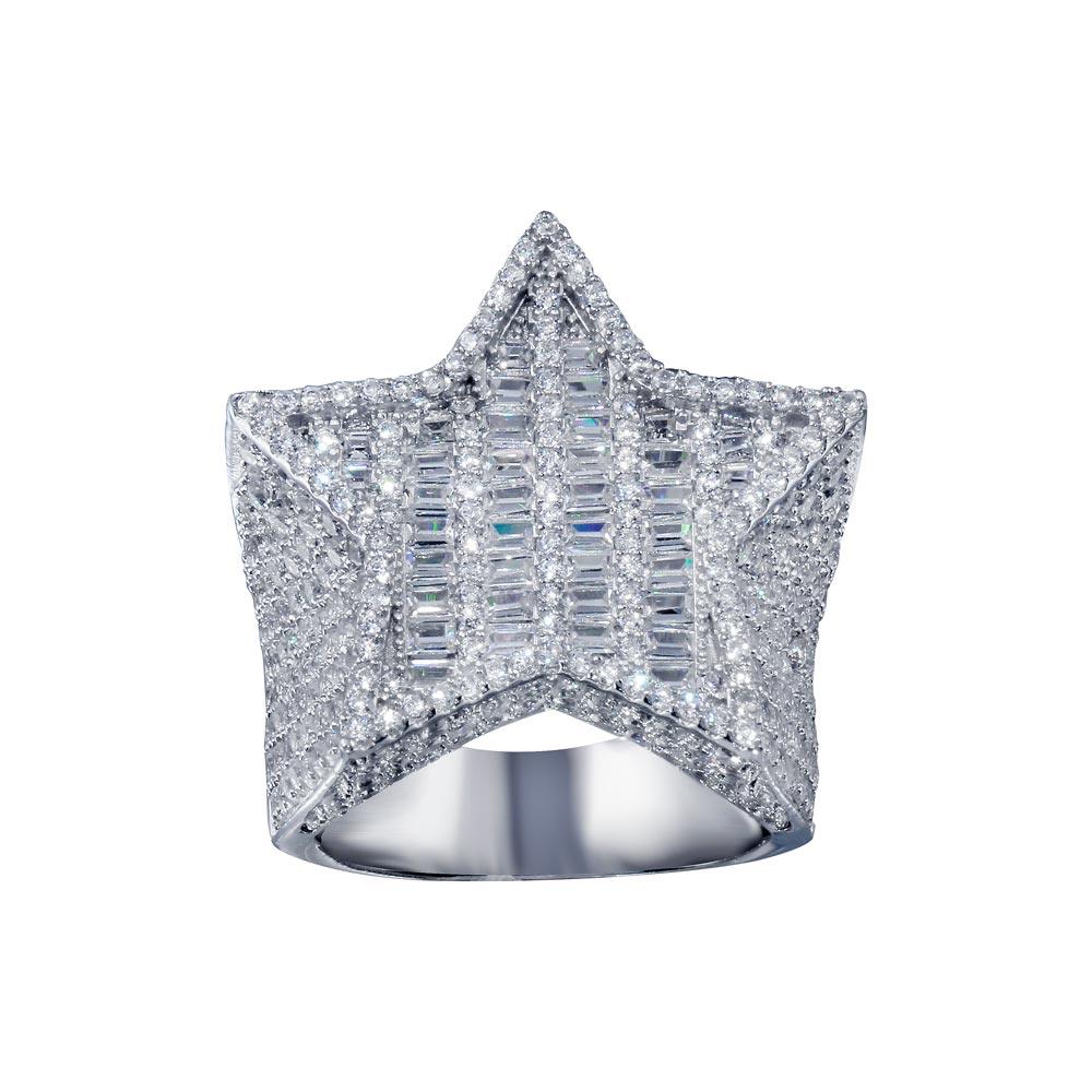 Rhodium Plated 925 Sterling Silver CZ Encrusted Star Ring - SLR00002 | Silver Palace Inc.