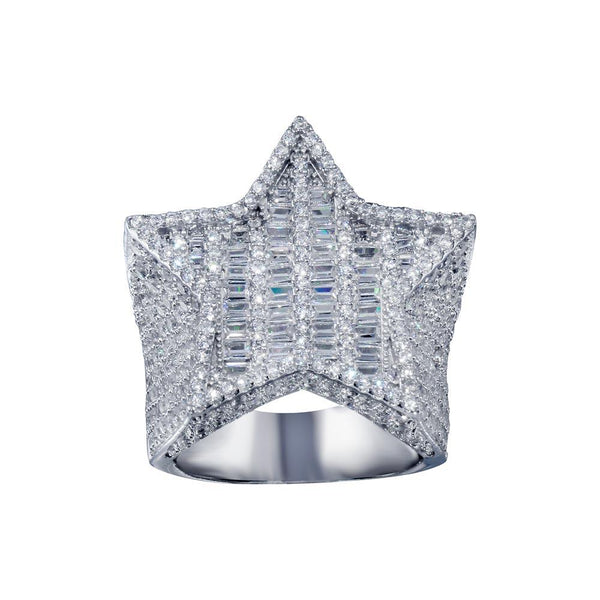 Rhodium Plated 925 Sterling Silver CZ Encrusted Star Ring  - SLR00002 | Silver Palace Inc.
