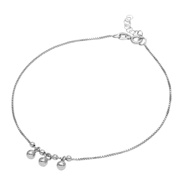 Silver 925 Rhodium Plated Dangling Three Bead Anklet - SOA00004 | Silver Palace Inc.