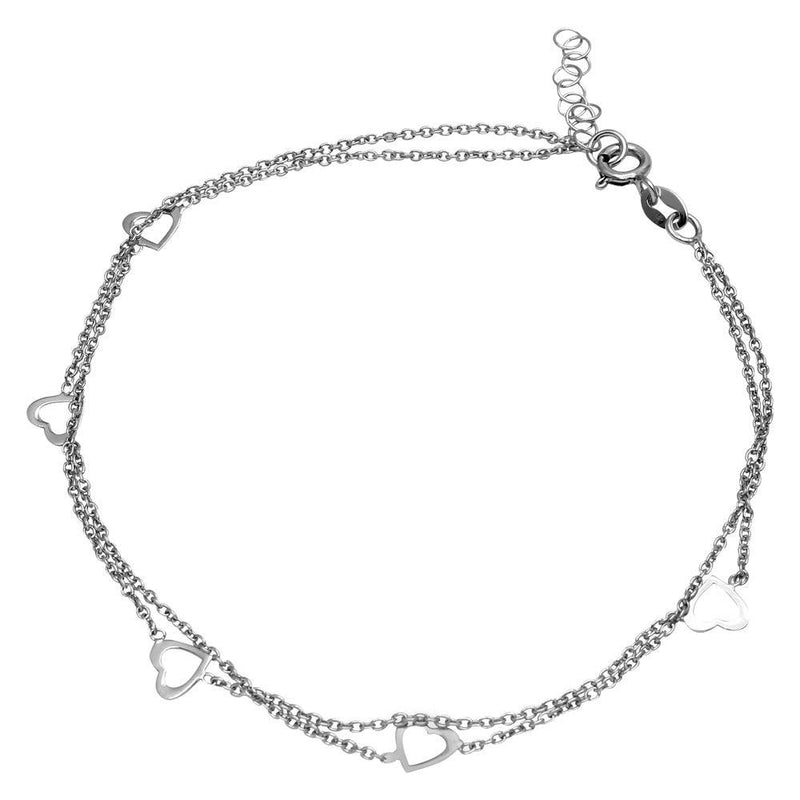 Silver 925 Rhodium Plated Double Strand 5 Open Heart Anklet - SOA00007 | Silver Palace Inc.