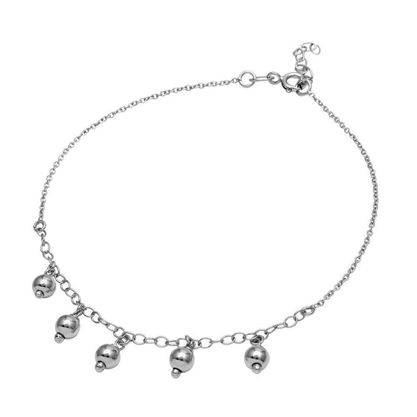Silver 925 Rhodium Plated 5 Dangling Bead Anklet - SOA00010 | Silver Palace Inc.