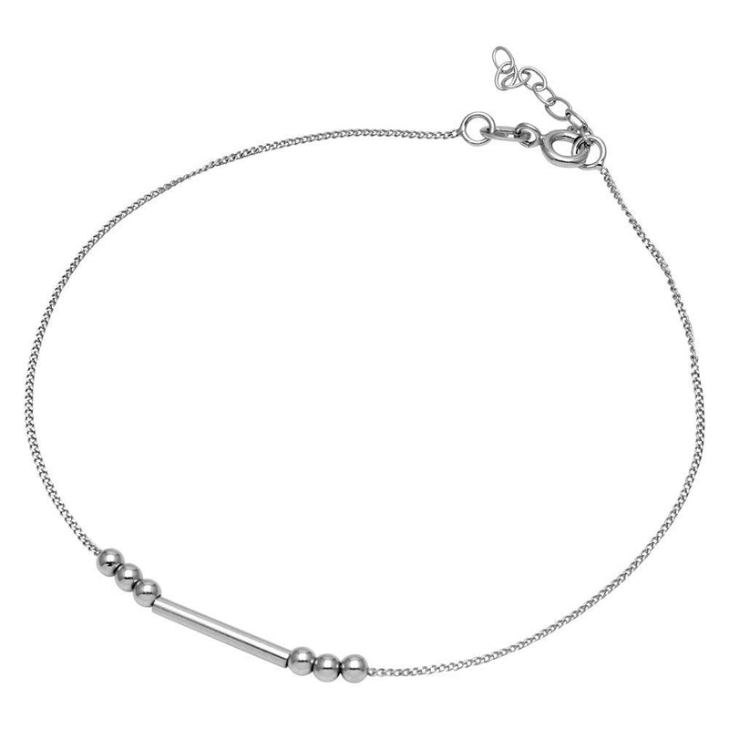 Silver 925 Rhodium Plated Bar with Trio Bead Design Anklet - SOA00014 | Silver Palace Inc.