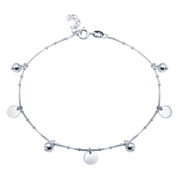 Silver 925 Rhodium Plated Round and Flat Circle Charm Anklet - SOA00016 | Silver Palace Inc.