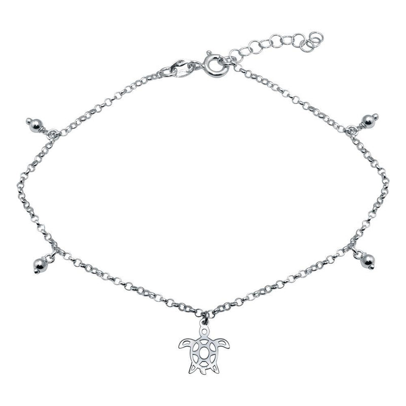 Silver 925 Rhodium Plated Turtle Charm Anklet - SOA00018 | Silver Palace Inc.
