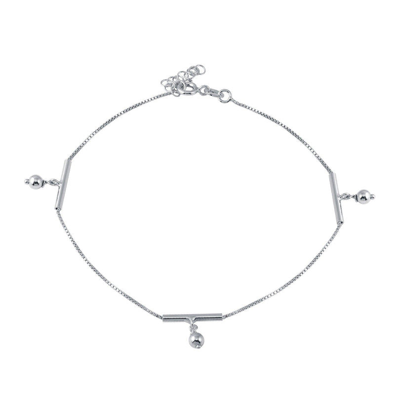 Silver 925 Rhodium Plated Dangling Bar Beads Charm Anklet - SOA00022 | Silver Palace Inc.
