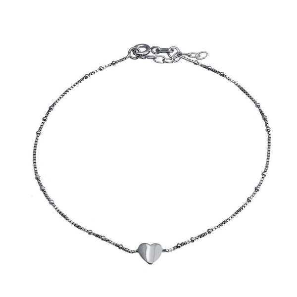 Rhodium Plated 925 Sterling Silver Folded Heart Beaded Box Chain Anklet - SOA00025 | Silver Palace Inc.