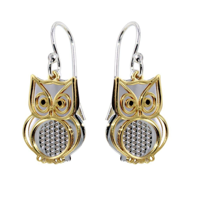 Silver 925 Two-Toned Flat Owl Earrings - SOE00001 | Silver Palace Inc.