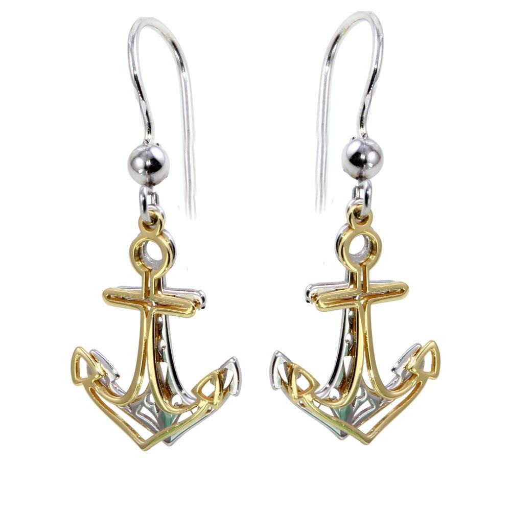 Silver 925 Two-Toned Flat Anchor Earrings - SOE00002 | Silver Palace Inc.