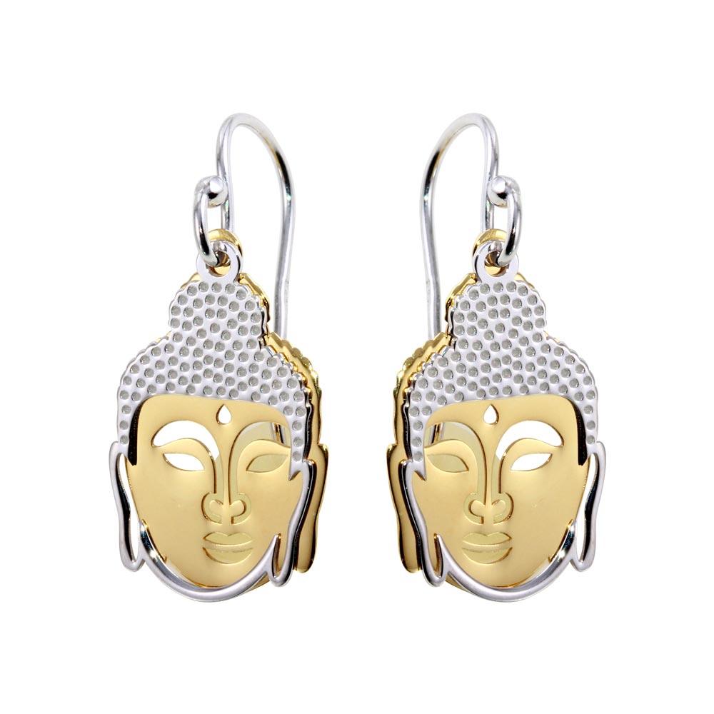 Two-Tone 925 Sterling Silver Flat Buddha Earrings - SOE00005
