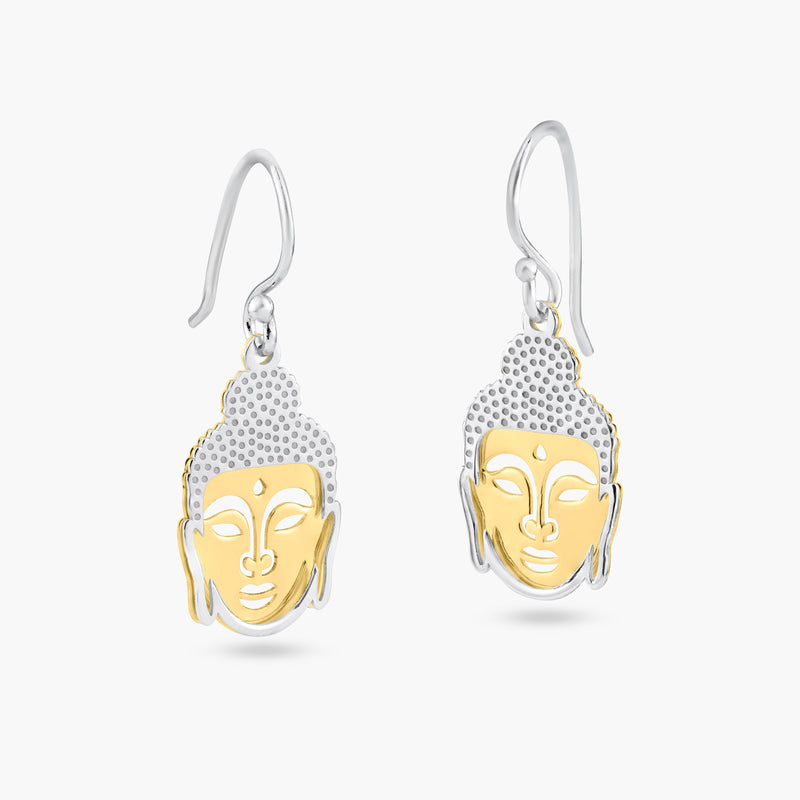 Silver 925 Two-Toned Flat Buddha Earrings - SOE00005 | Silver Palace Inc.