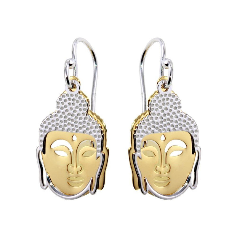 Two-Tone 925 Sterling Silver Flat Buddha Earrings - SOE00005